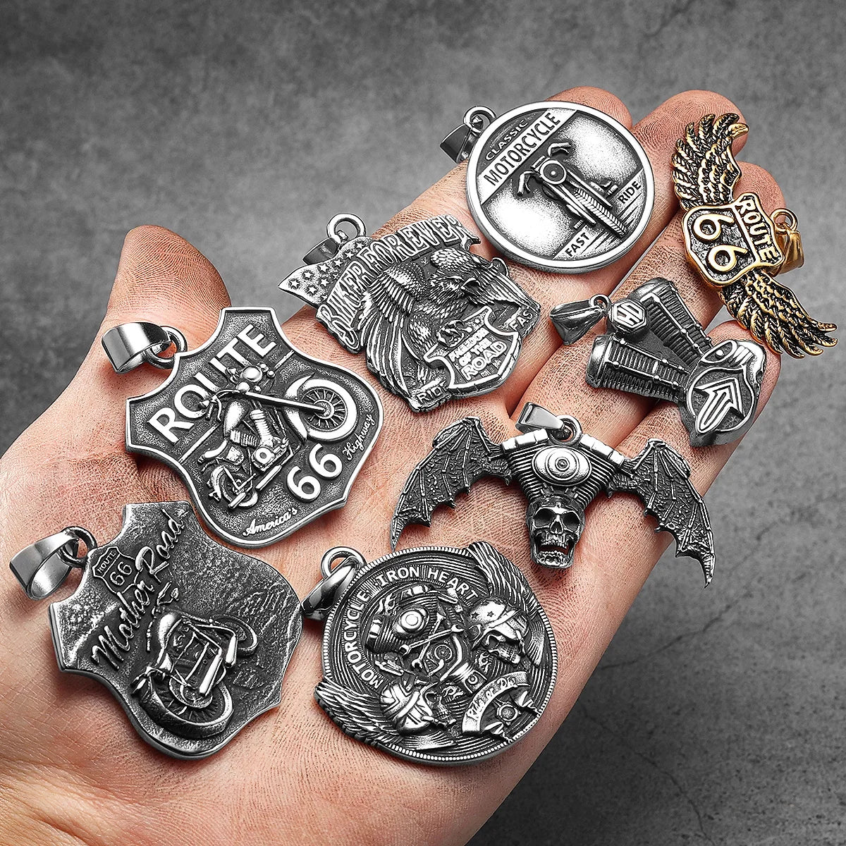 Route 66 Motorcycle Rider  Necklaces